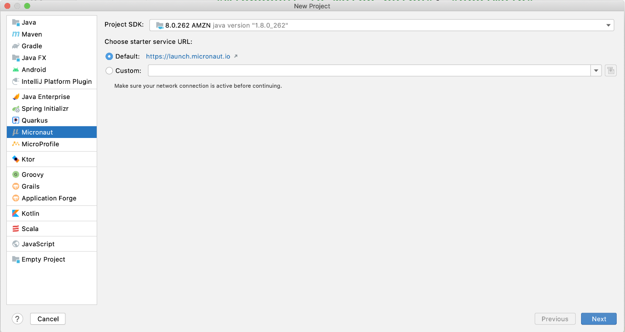 IntelliJ IDEA New Project Micronaut 