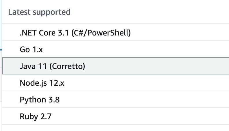 Select Java 11 Corretto Runtime