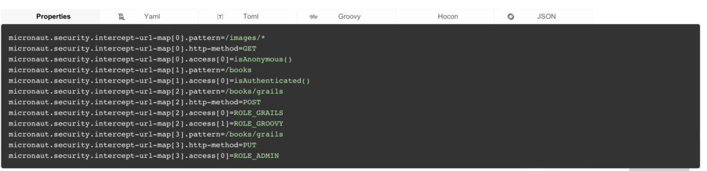 Micronaut Configuration Tabs